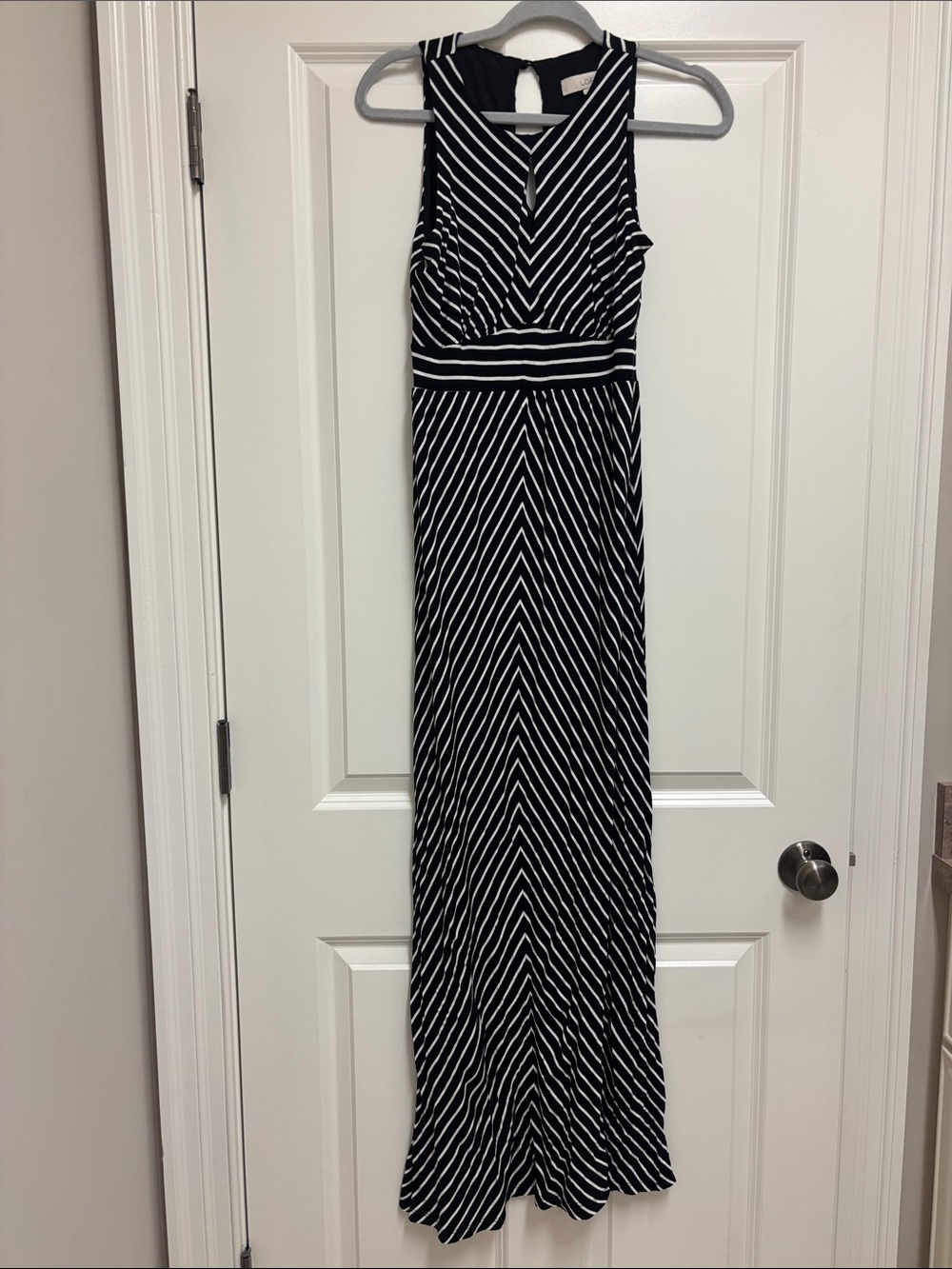 LOFT Black and White Striped Sleeveless Maxi Dress